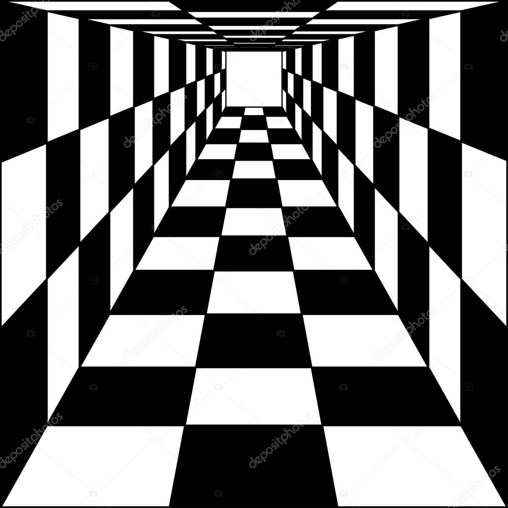 abstract background, chess corridor tunnel illustration.