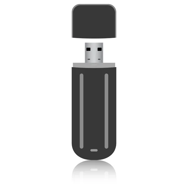 Flash drive hitam terisolasi pada latar belakang putih. Vektor illus - Stok Vektor