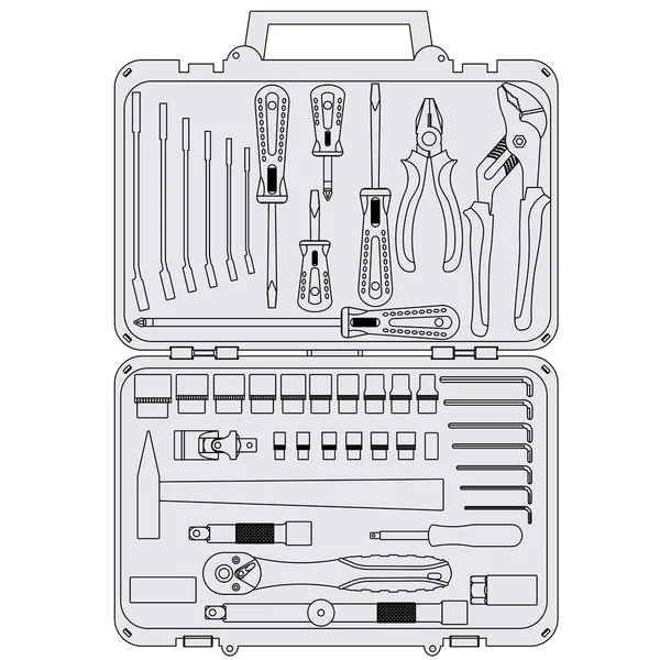 Vector set of different tools in a box — Stock Vector