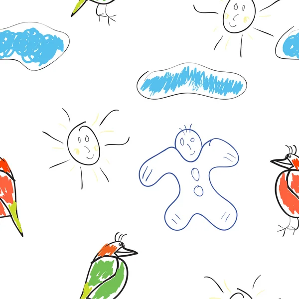 Seamless wallpaper children's drawings — Stock Vector