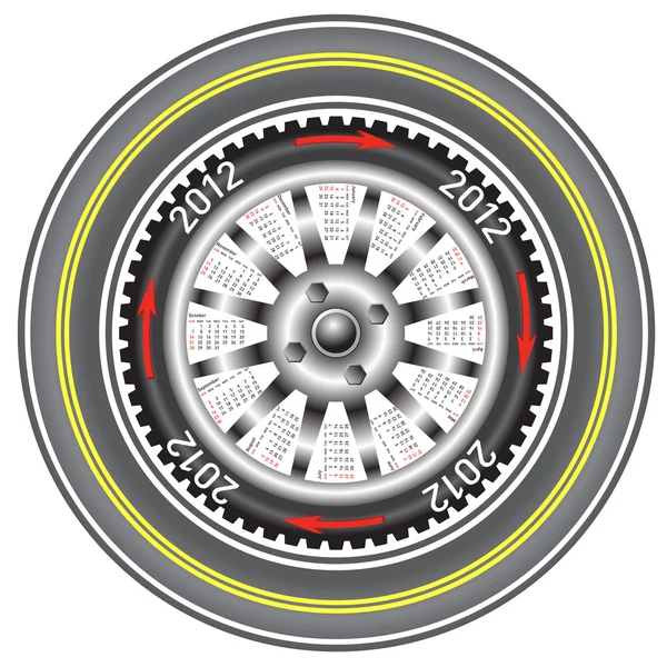 Calendrier 2012 année wheel car. — Image vectorielle