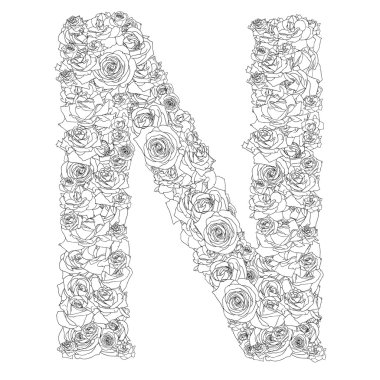 Kırmızı güllerin çiçek alfabesi, N harfi.