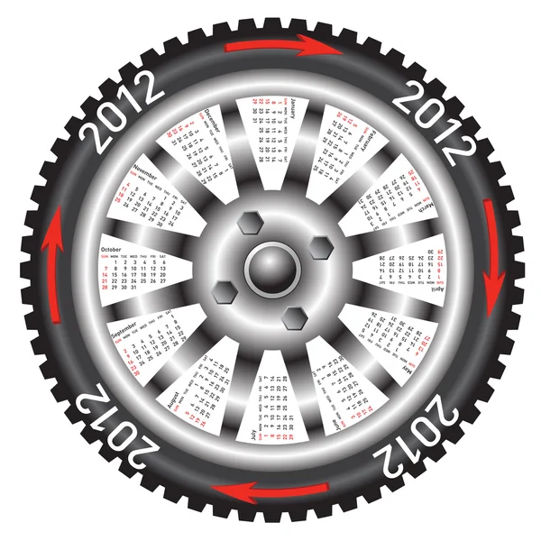 2012日历年度轮式汽车. — 图库矢量图片