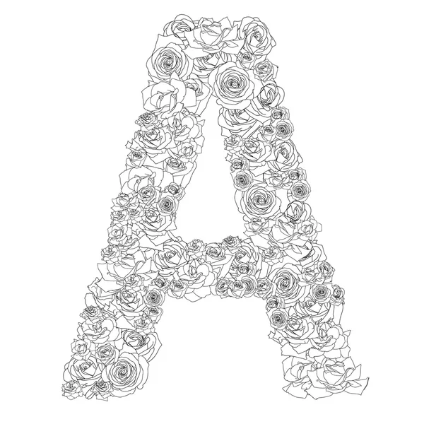 Alphabet fleuri de roses rouges, caractères A — Image vectorielle