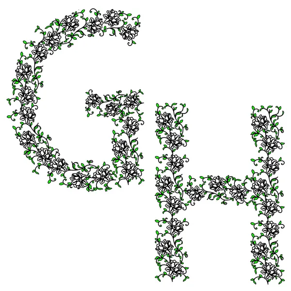 Alfabeto ornamental dibujado a mano. Letra GH — Vector de stock