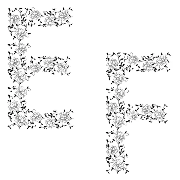 Alfabeto ornamental dibujado a mano. Carta EF — Archivo Imágenes Vectoriales