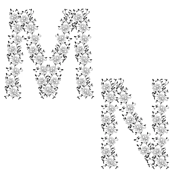 Dessin à la main alphabet ornemental. Lettre MN — Image vectorielle