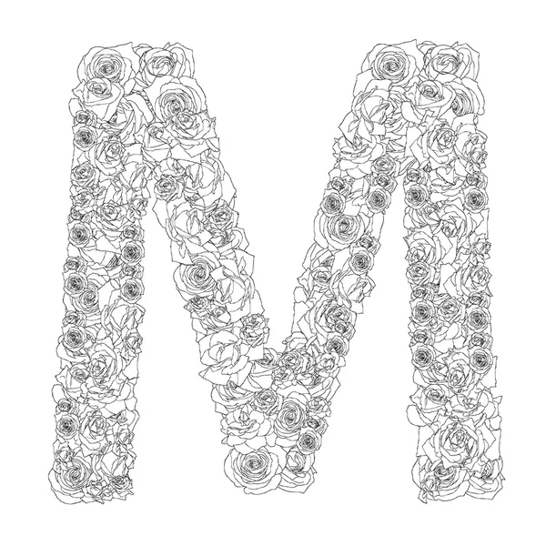 Alphabet fleuri de roses rouges, caractères M — Image vectorielle