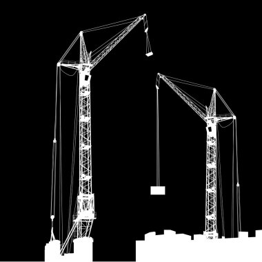 iki siluet vinç binanın üzerinde çalışıyor. vektör illustr