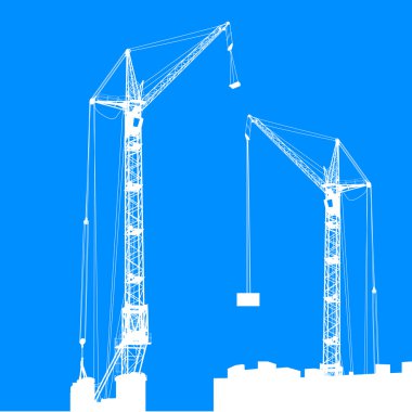 iki siluet vinç binanın üzerinde çalışıyor. vektör illustr