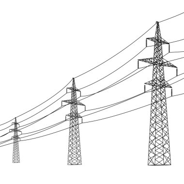 Yüksek voltajlı elektrik hatlarının silueti. Vektör illüstrasyonu.