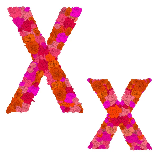 Alfabeto de flores de rosas vermelhas, caracteres X-x —  Vetores de Stock