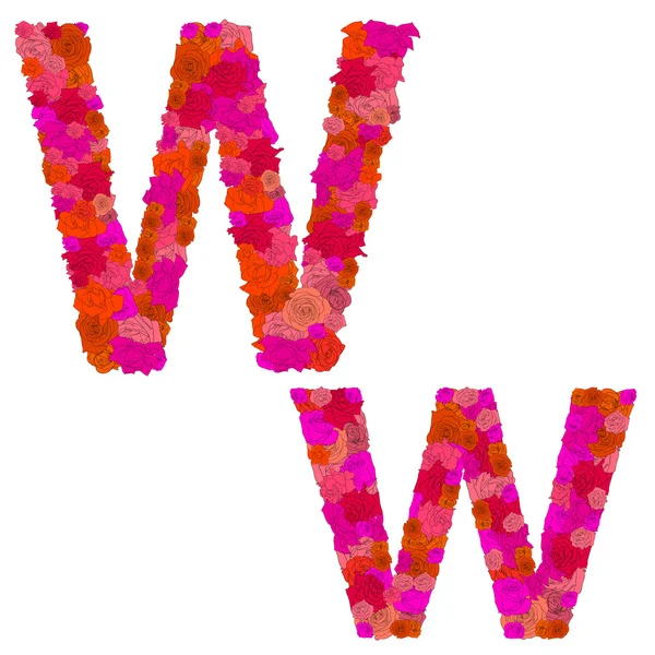 Alfabeto de flores de rosas rojas, caracteres W-w — Vector de stock