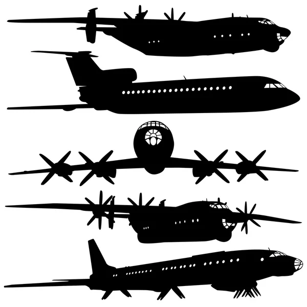 Samling av olika flygplan silhuetter. — Stock vektor