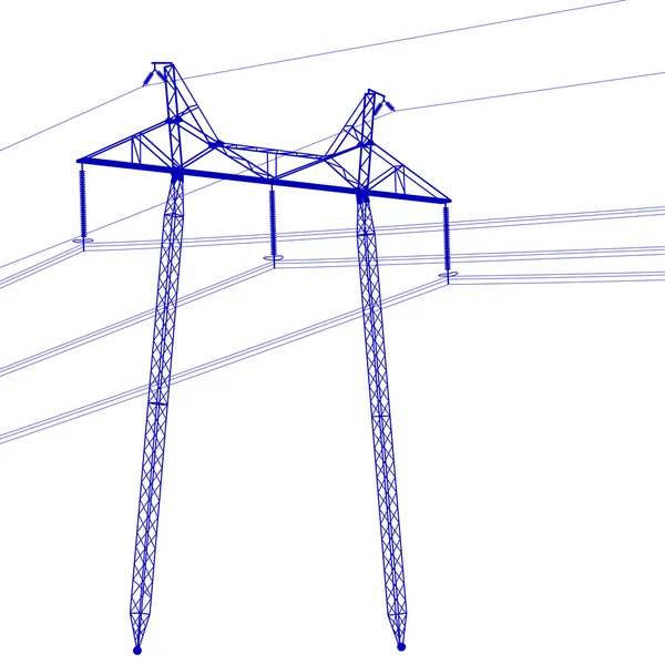 Yüksek voltajlı elektrik hatlarının silueti. Vektör illüstrasyonu. — Stok Vektör