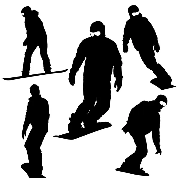 Definir silhuetas snowboarders. Ilustração vetorial . — Vetor de Stock