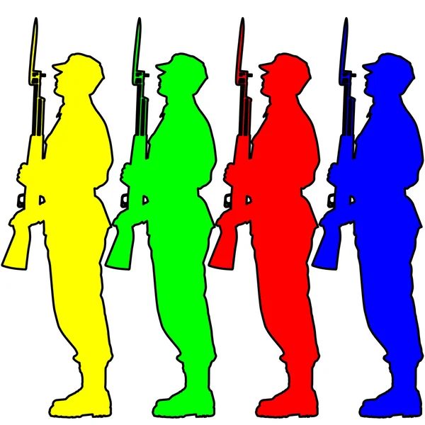 Silhouettensoldaten während einer Militärparade. Vektor illustratio — Stockvektor