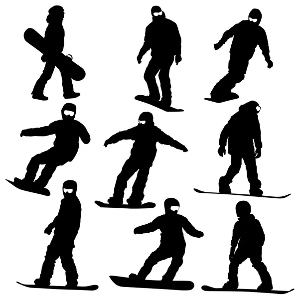 Set snowboarders silhouettes. Vector illustration. — Stock Vector