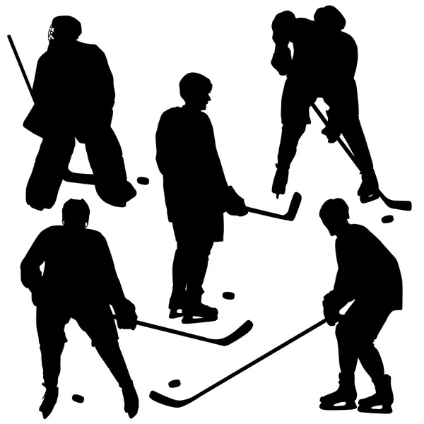 Set of silhouettes of hockey player. Vector illustrations. — Stock Vector