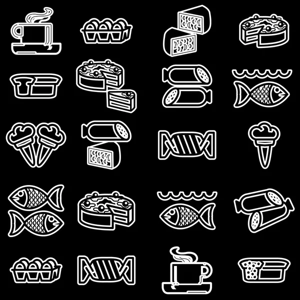 Conjunto de siluetas vectoriales de iconos sobre el tema de la comida — Archivo Imágenes Vectoriales