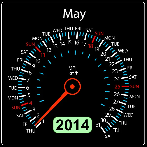 2014 年日历矢量的车速表车。5 月. — 图库矢量图片