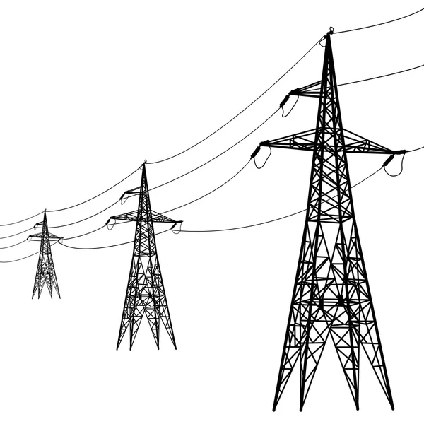 Yüksek gerilim enerji hatları silüeti. — Stok Vektör