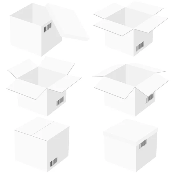 Seis cajas, aisladas sobre fondo blanco. Ilustración vectorial . — Vector de stock