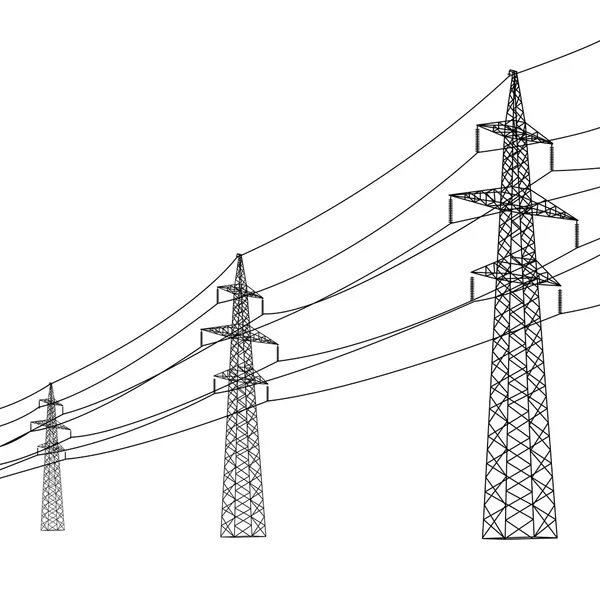 Silhouette di linee elettriche ad alta tensione. Illustrazione vettoriale. — Vettoriale Stock