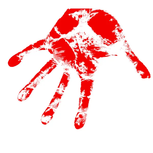 Bloedige hand wordt afgedrukt, op een witte achtergrond, vector. — Stockvector