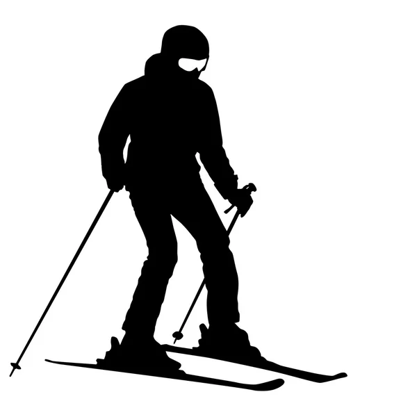 Mountain skier speeding down slope. Vector sport silhouette. — Stock Vector