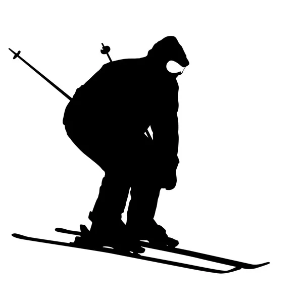 Le skieur de montagne descend la pente à toute vitesse. Silhouette sport vectorielle. — Image vectorielle