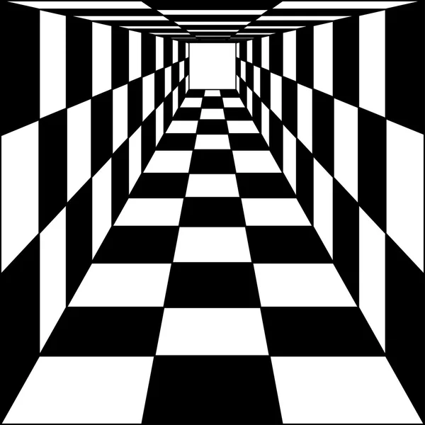 Resumo fundo, túnel do corredor de xadrez. Ilustração vetorial . — Vetor de Stock