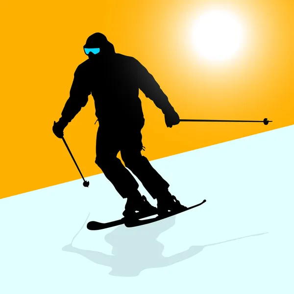 Mountain skier speeding down slope. Vector sport silhouette. — Stock Vector