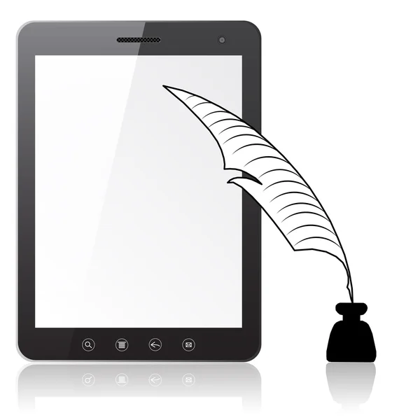 Tablet PC portatile con penna e inchiostro — Vettoriale Stock