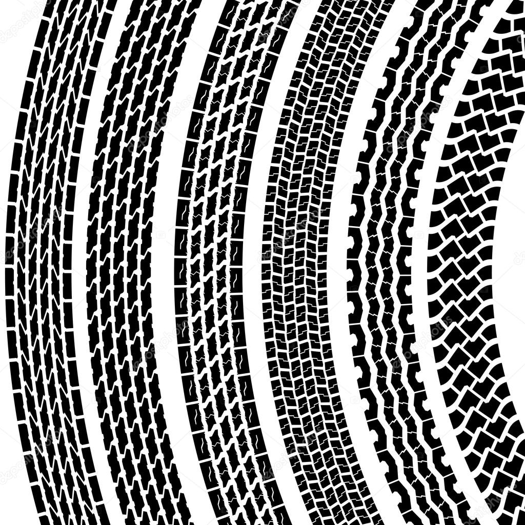 Set of detailed tire prints, vector illustration