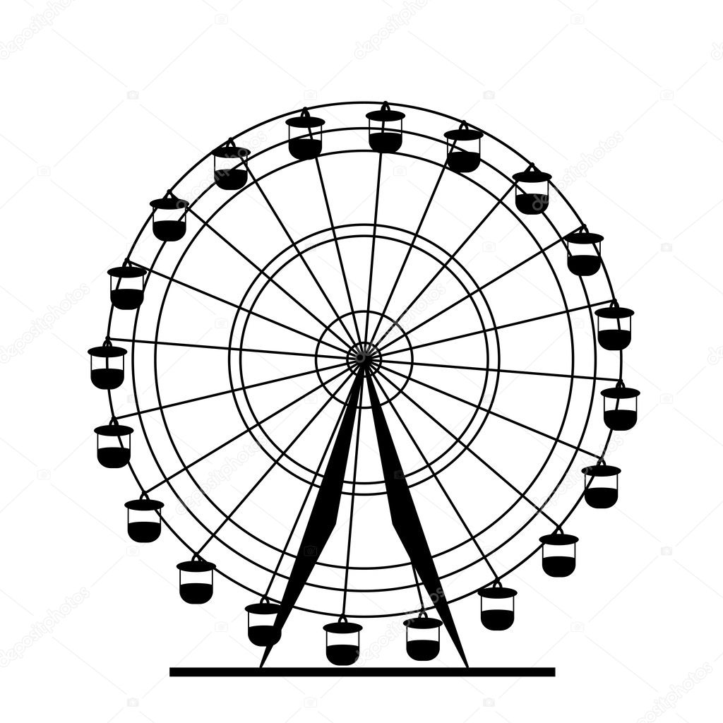 Silhouette atraktsion colorful ferris wheel. Vector illustratio