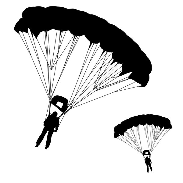 Skydiver, silhouettes parachuting vector illustration