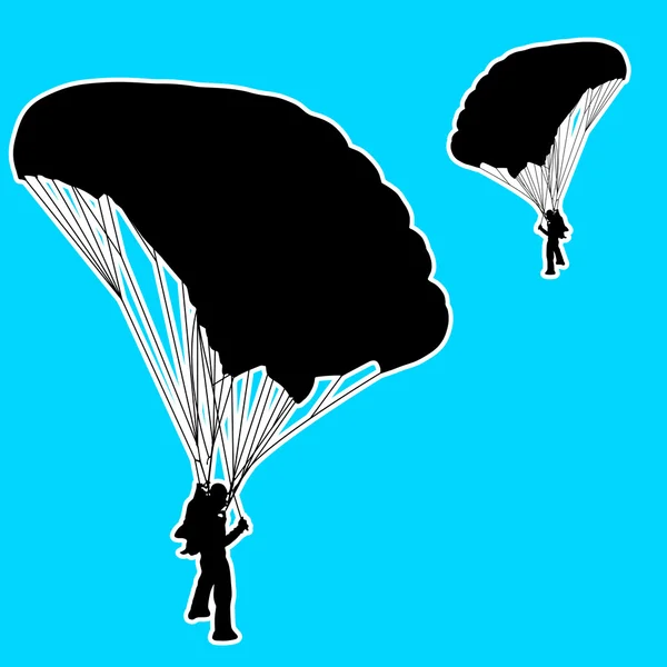 跳伞者，轮廓，降落伞矢量图解 — 图库矢量图片