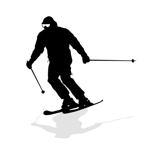 Bergskiër die afdalingen maakt. Vector sport silhouet. — Stockvector