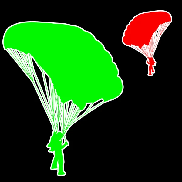 Skydiver, silhuetas paraquedismo ilustração vetor —  Vetores de Stock