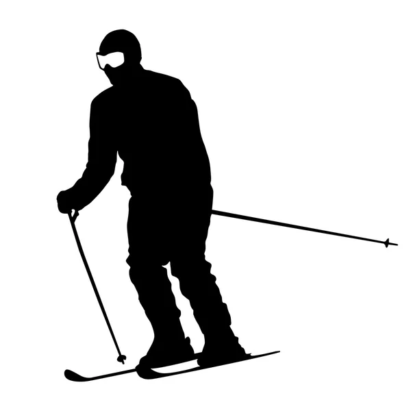 Le skieur de montagne descend la pente à toute vitesse. Silhouette sport vectorielle. — Image vectorielle