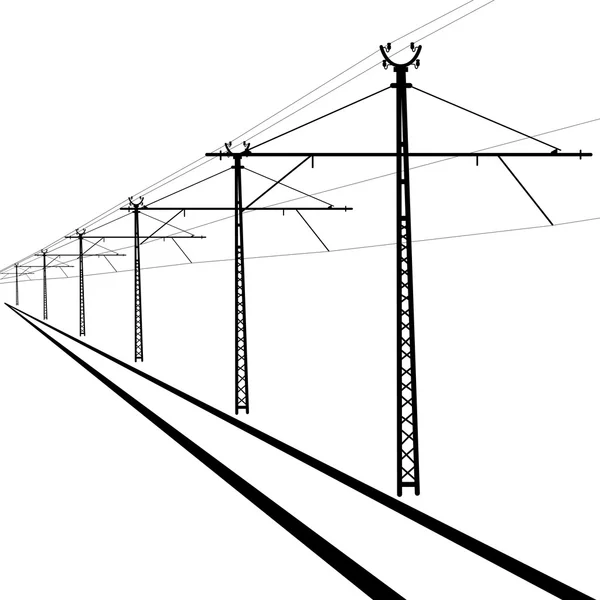 Líneas aéreas del ferrocarril. Cable de contacto. Ilustración vectorial. — Vector de stock