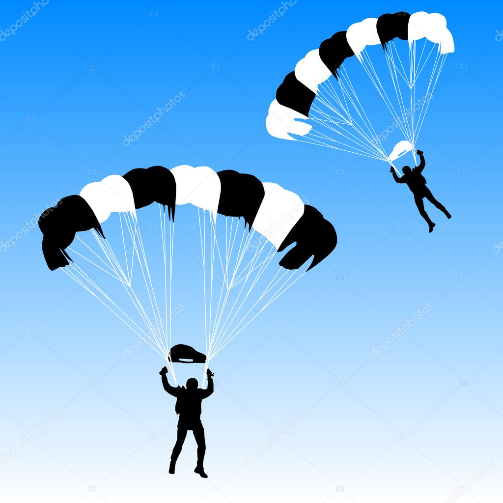 Skydiver, silhouettes parachuting vector illustration