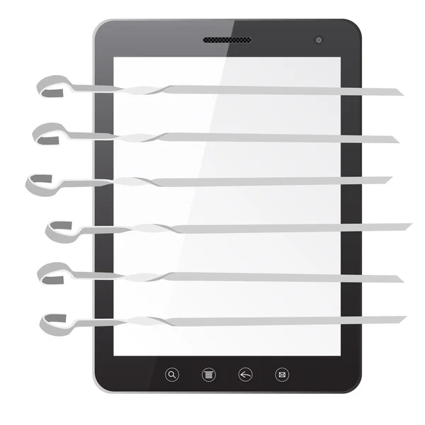 Tablet PC ordenador con barbacoa y pinchos — Vector de stock