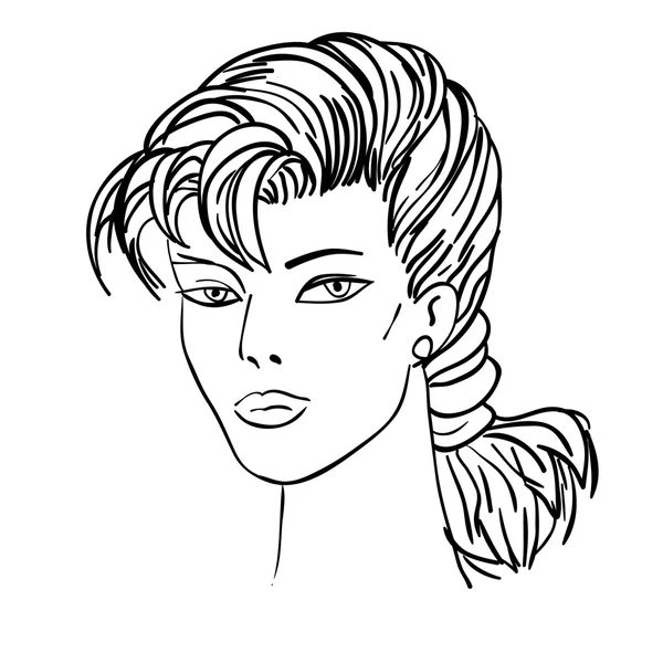 Modelo de moda dibujada a mano. Ilustración vectorial. Cara de mujer — Archivo Imágenes Vectoriales