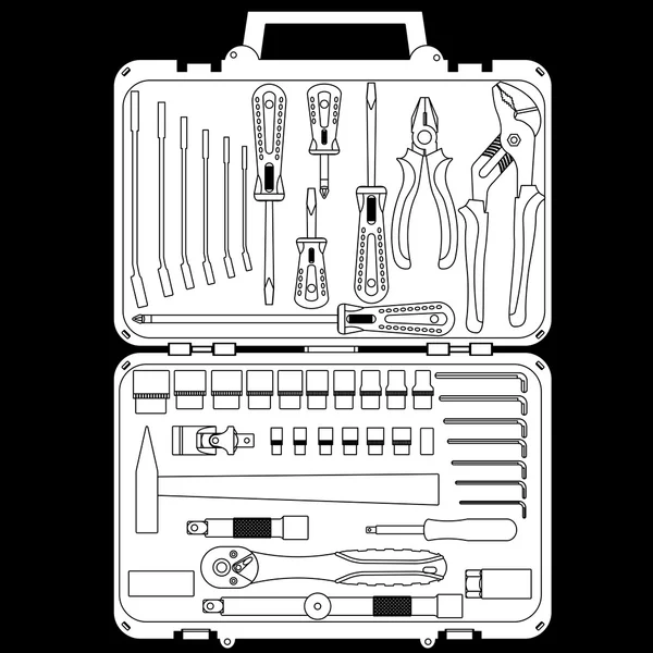 Vector conjunto de diferentes herramientas en una caja — Vector de stock