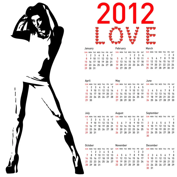 2012 calendario con chica de moda — Vector de stock