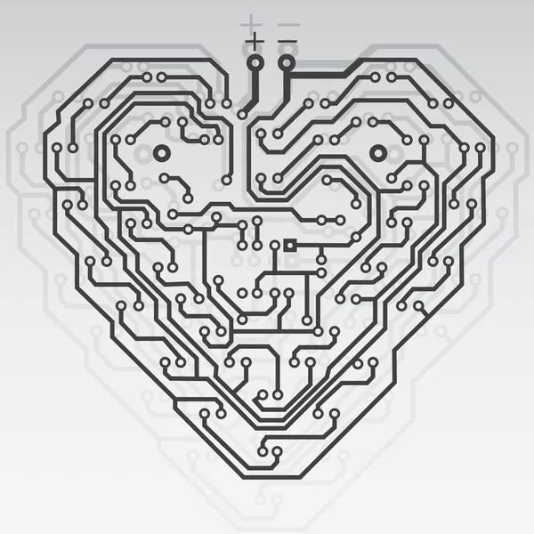 Circuit board pattern in the shape of the heart. Illustration. V — Stock Vector