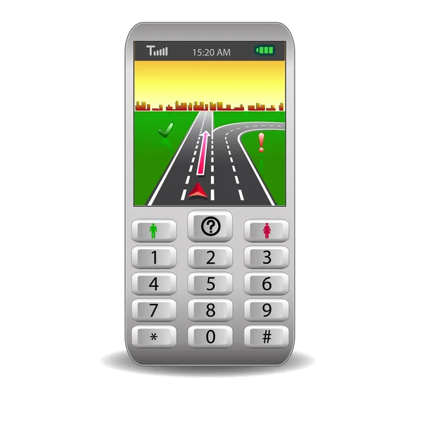 Vektor-Mobiltelefone mit globalem Ortungssystem Straßenkarte — Stockvektor