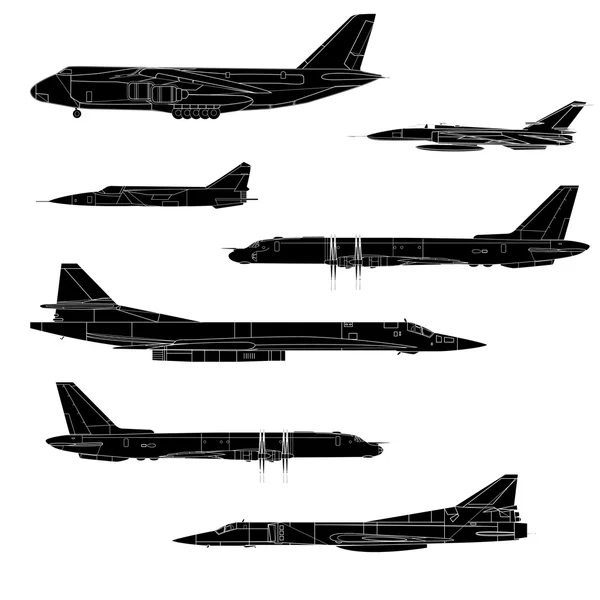 Aviones de combate. Equipo. Ilustración vectorial coloreada para diseñadores — Archivo Imágenes Vectoriales